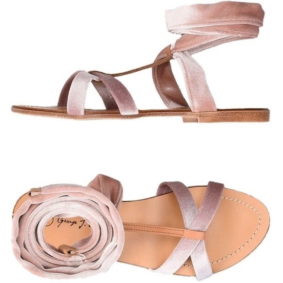 GEORGE J LOVE PINK VELVET TIE ON SANDALS 10 - Picture 1 of 4